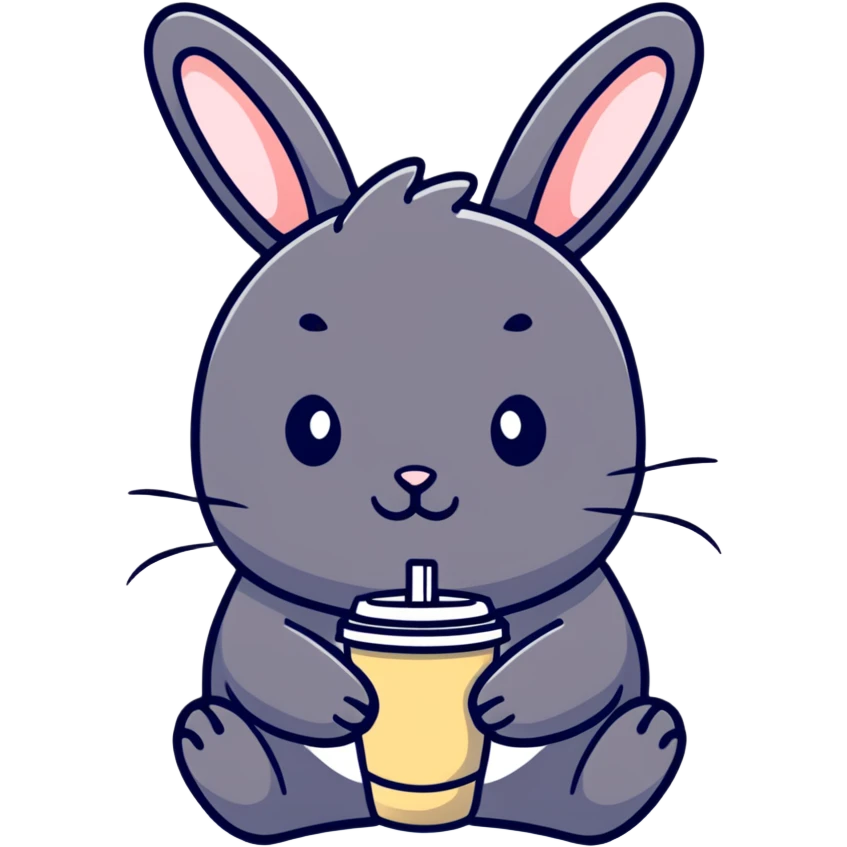 milk tea bunny sitting still with blank stare emoji