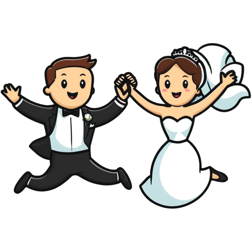 Comedic character in inappropriate outfit disrupting a wedding, jumping between bride and groom emoji