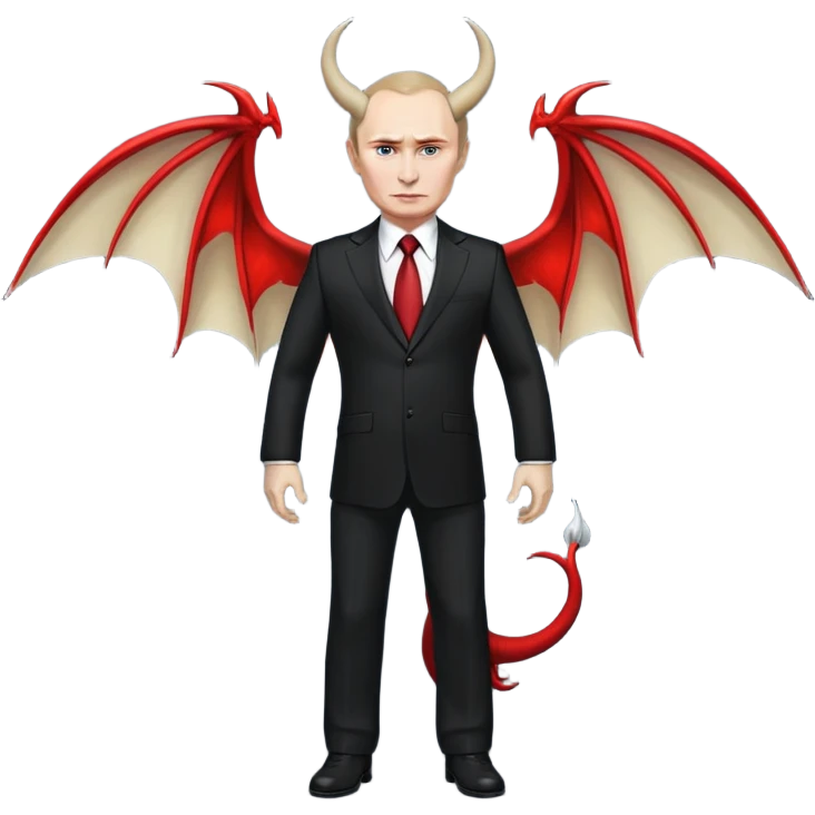 Putin as a devil, full body, detailed horns, wings, and tail emoji
