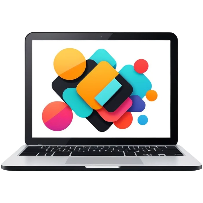 framed digital laptop artwork with abstract vector shapes inside emoji