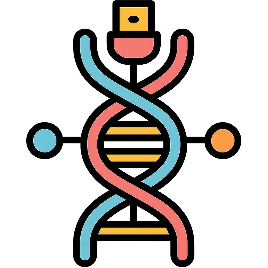 DNA double helix structure in a cybernetic style, resembling the USB logo, icon-like, clean lines, tech-inspired emoji