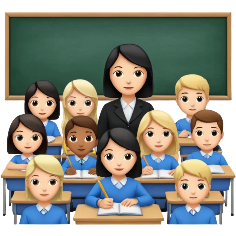 Создай комекс 24 учиника и учительницы в школе за партой emoji