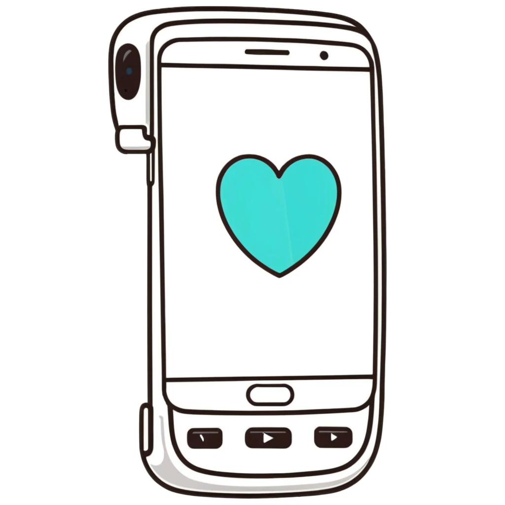 a phone showing a room on its screen with a heart emoji