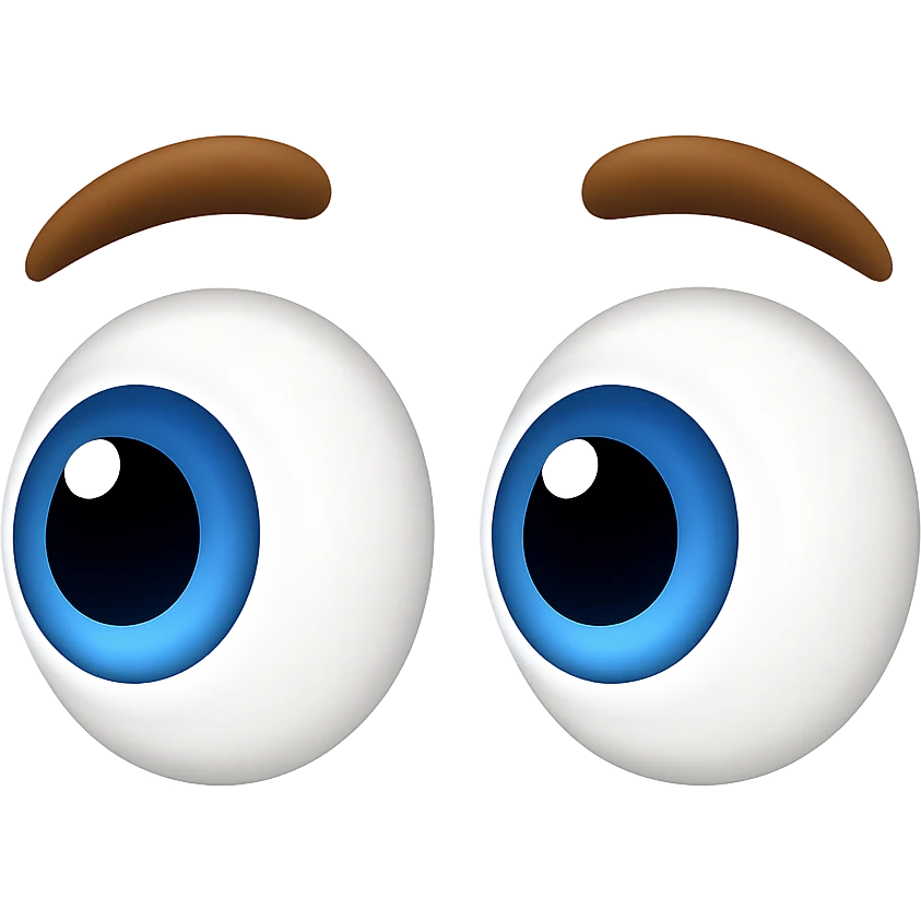 Create an eyes emoji inspired by the reference image but styled in iOS emoji style. The eyes should be large and expressive with blue irises, no face, just the eyes looking left. emoji
