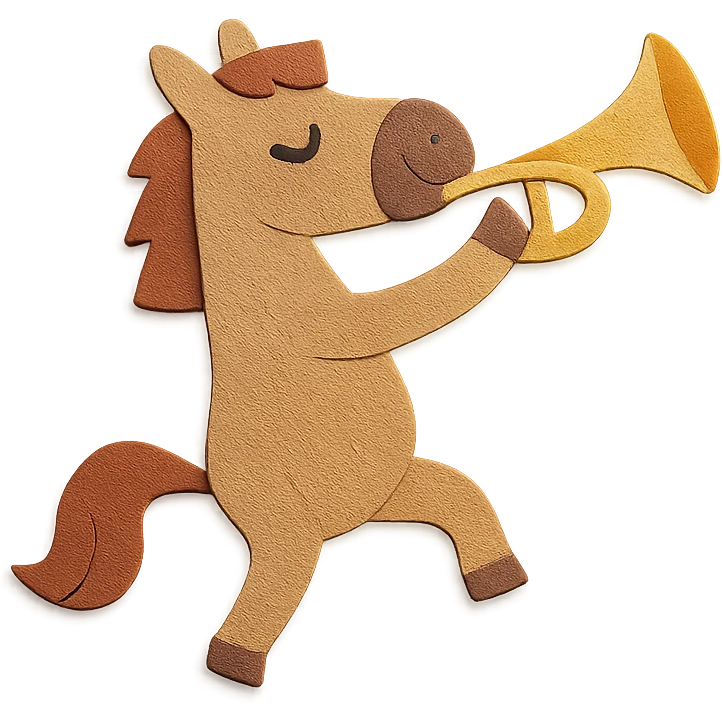paper craft style horse playing trumpet emoji