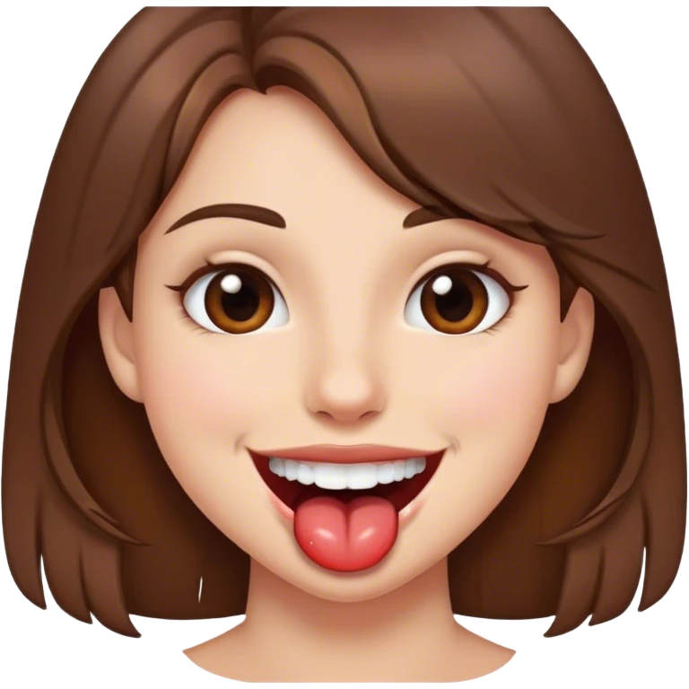 Smiling girl with brown hair biting lip emoji
