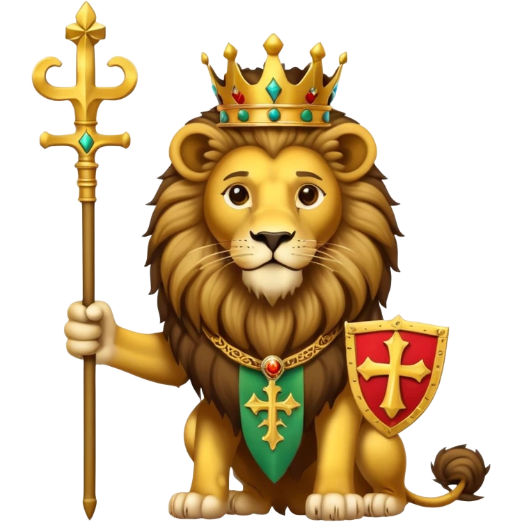 Ethiopian Empire Lion of Judah, crowned lion holding a cross-topped scepter and banner emoji