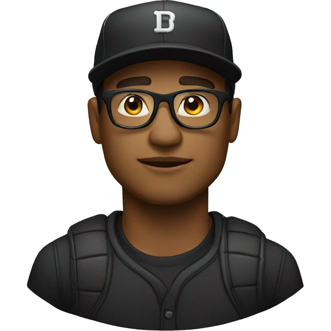 Man in a black baseball cap with a curved brim wearing glasses. emoji