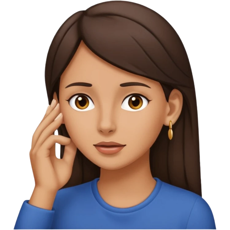 Brunette Woman holding her ear out because she can’t hear emoji