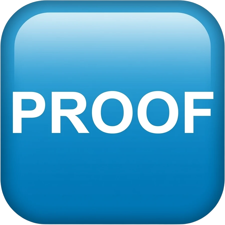 blue square with  PROOF in white text. apple style emoji