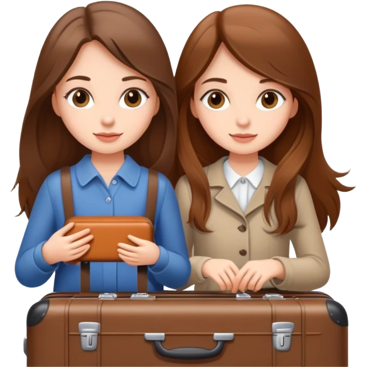 Two beautiful girls with long brown hair packing a suitcase  emoji