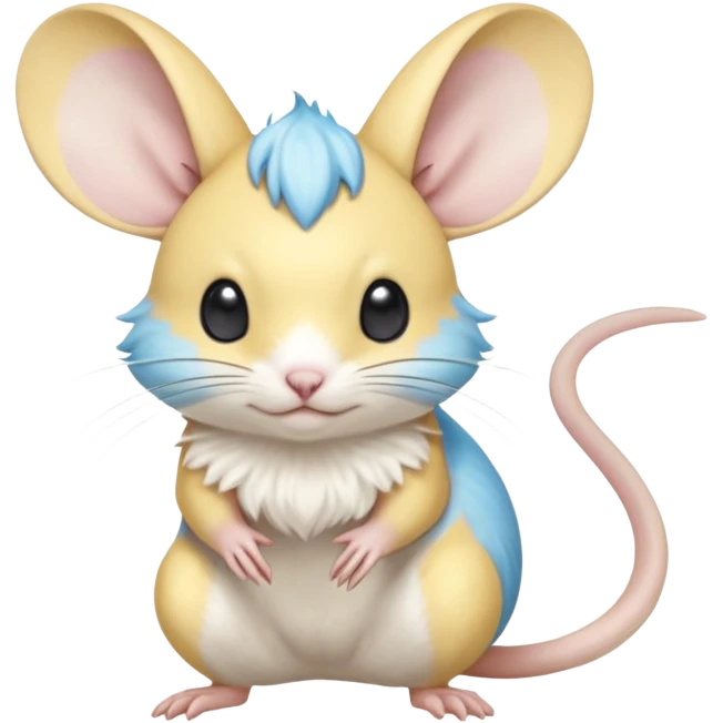 Mustard-Yellow white and cyan-blue Gerbil-Jerboa-Minccino-Emolga-Pachirisu-Pokémon-Fakémon-hybrid-fusion-creature  emoji
