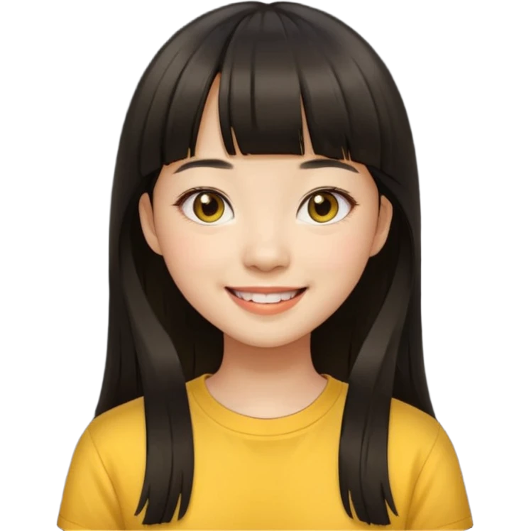 asian girl blunt fringe long hair yellow shirt emoji