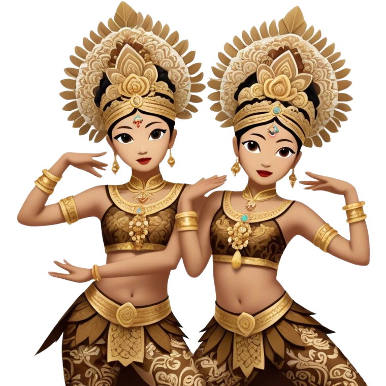 ​Cinematic Realistic Traditional Javanese Dancers, depicted as two graceful dancers in ornate traditional costumes with intricate batik patterns and elaborate headpieces, captured in dynamic poses during a ritual dance in an ancient temple courtyard, rendered with soft golden lighting and rich cultural textures, emoji