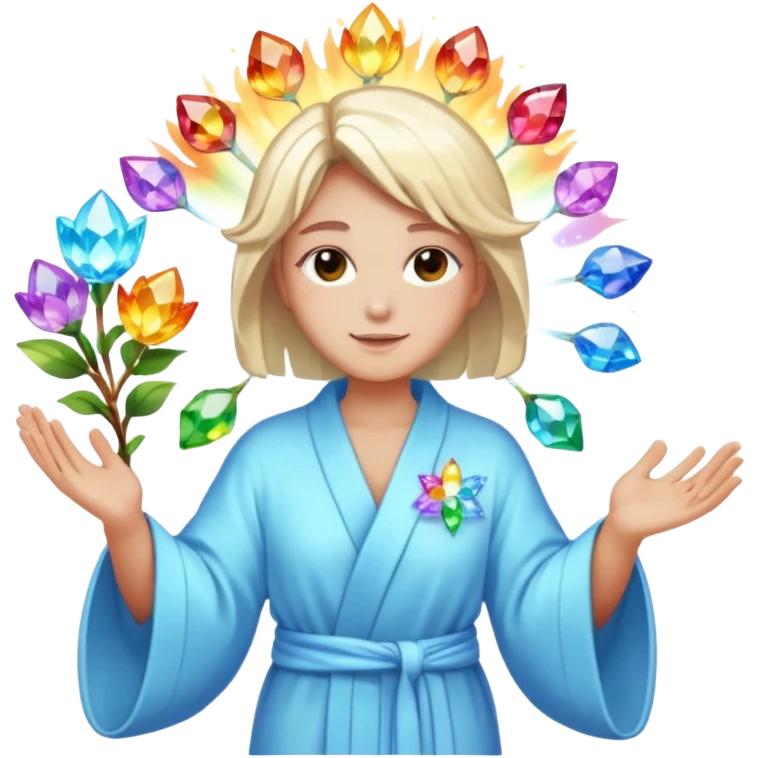a being made of light of light with a robe on made of light and who is lanky holding a bouquet of crystal flowers on rainbow fire emoji