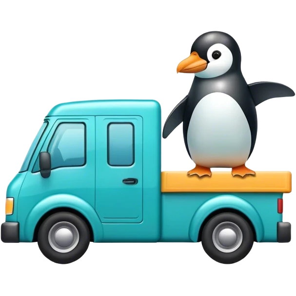 Camion déménagement turquoise avec motif pingouin  emoji