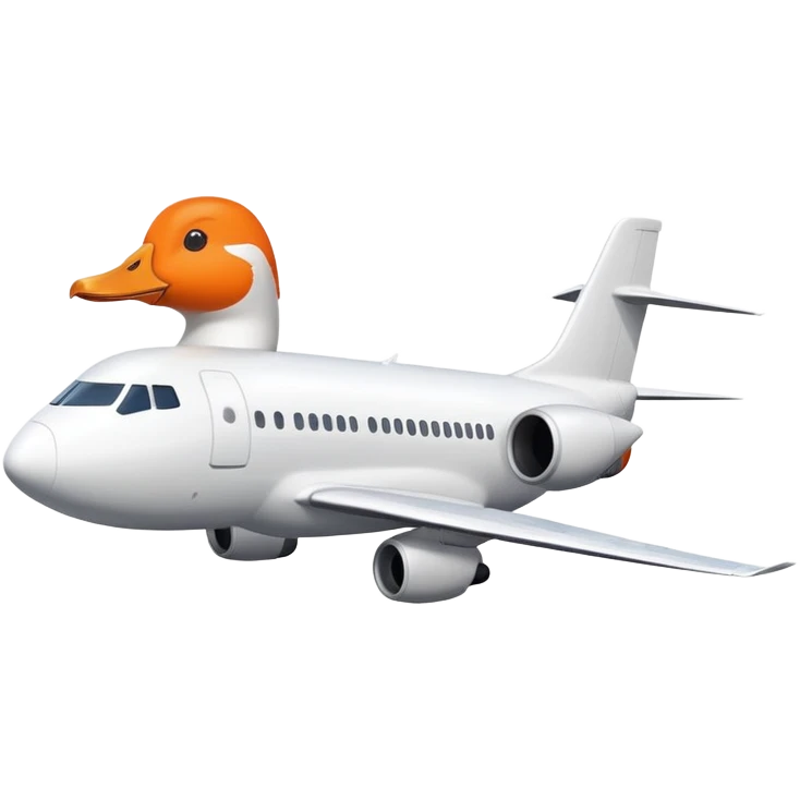 A commercial passenger airplane with a white goose head and orange beak replacing the cockpit emoji