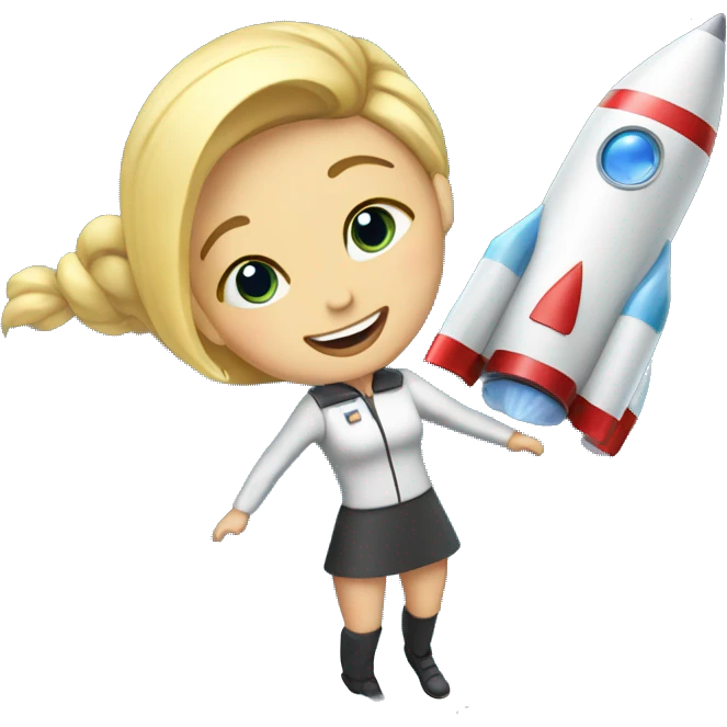 full-length blonde with two ponytails flies on a rocket emoji