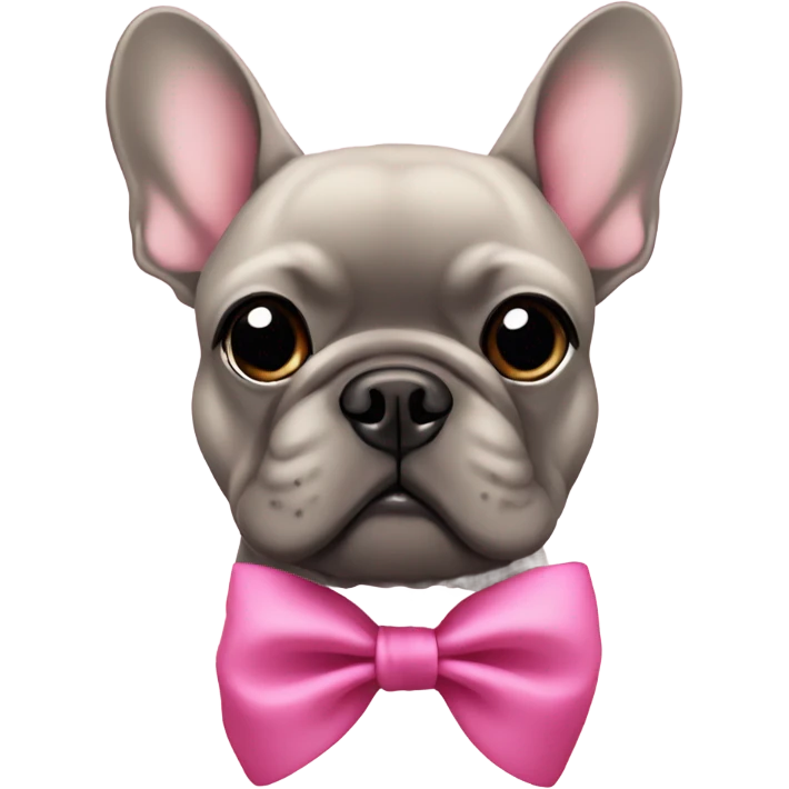 Grey brown French bulldog with pink bow emoji
