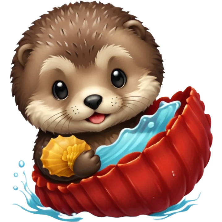baby sea otter pup holding a red scallop shell emoji