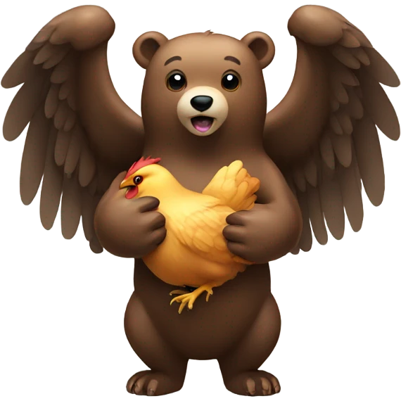 Bear with wings holding a chicken in its hands emoji