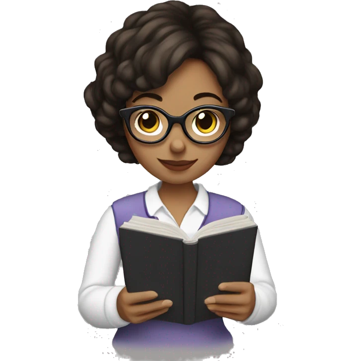 Brunette Girl with glasses reading in kindle emoji
