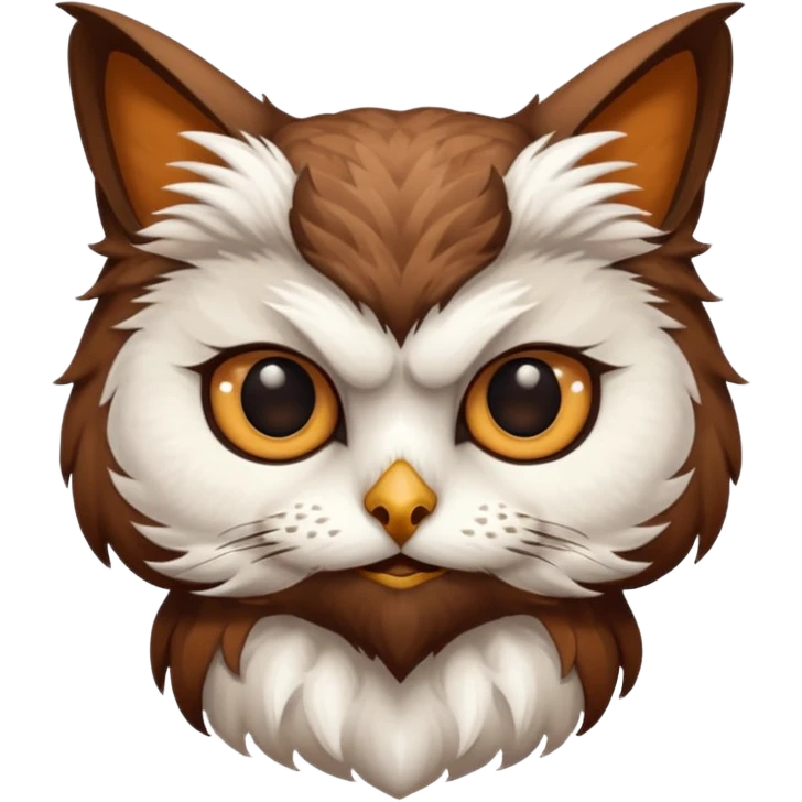 An cats head with a brown on top of the head of the cat the cats head infused with an white owls body with brown wings emoji