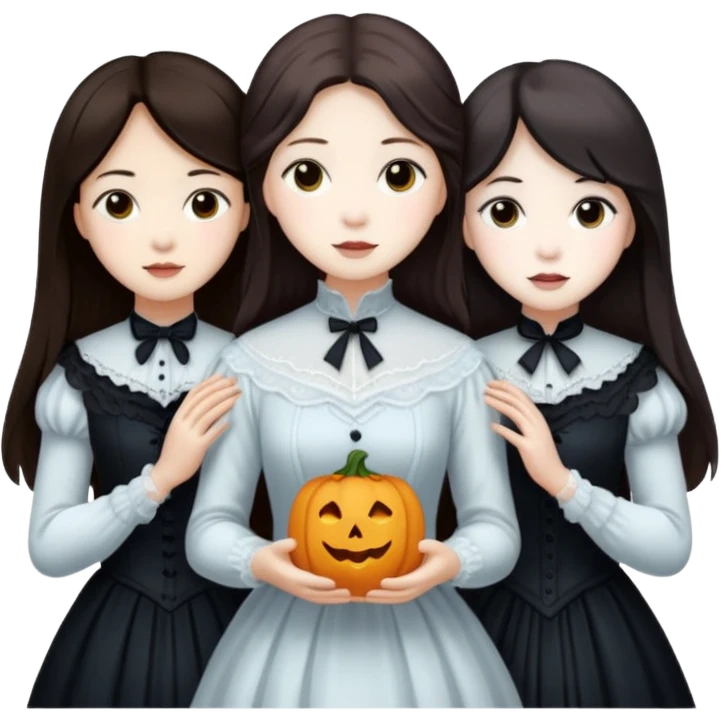 Three Victorian ghosts friends with dark brown hair  one Asian one white one black all beautiful  emoji