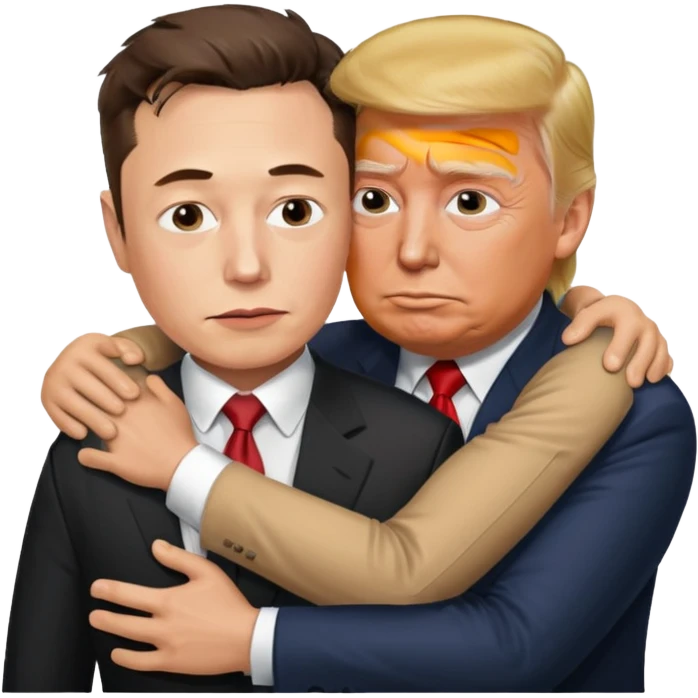 sad realistic elon musk with donald trump hugging him emoji