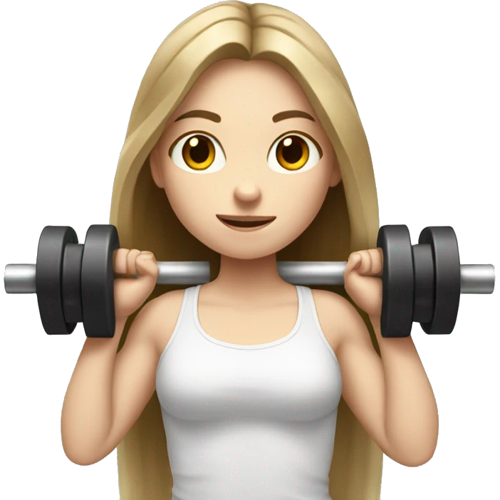Pale girl with long brown hair lifting weights emoji