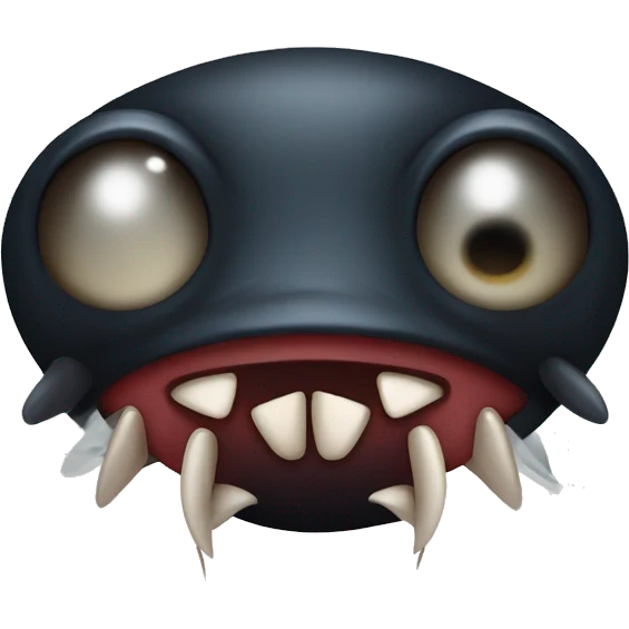 A midge (very tiny fly from scotland) looking like a vampire (with two protruding teeth), view from face/profile, looking like aggresive, looking cute emoji
