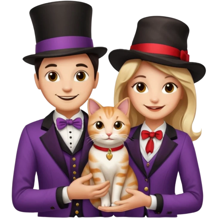 magician couple and their pet cat emoji