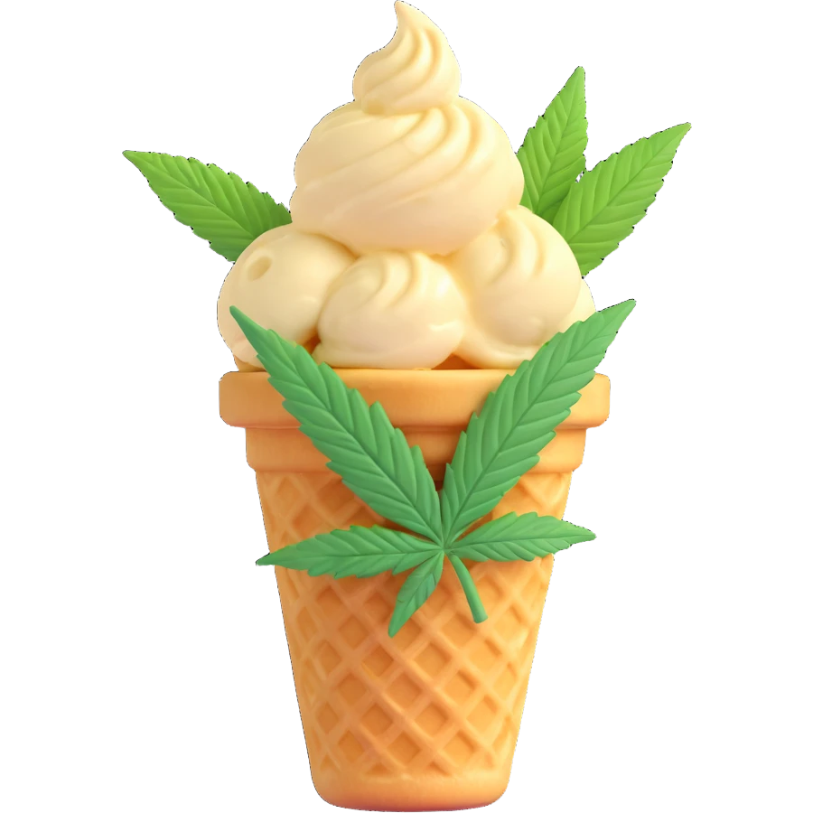 gelato in a waffle cup with cannabis leaf emoji