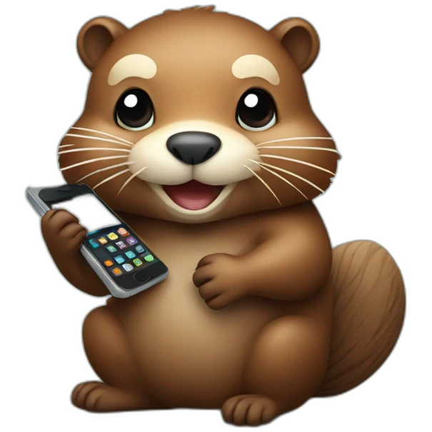 Cute Beaver on a phone emoji