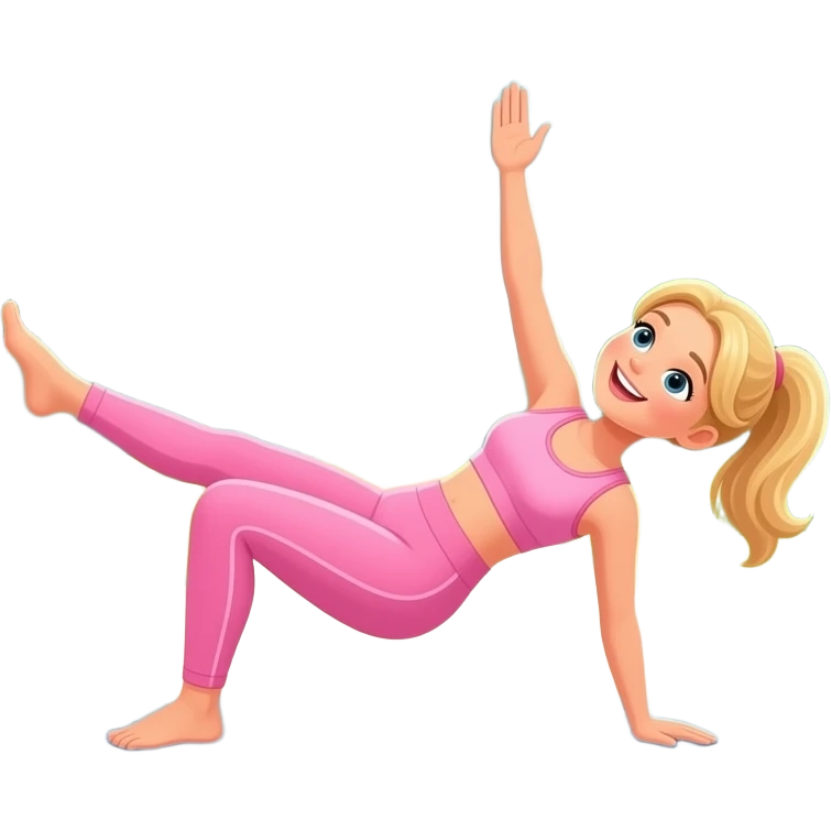 walking woman  outdoor pilates baby pink outfit blonde emoji