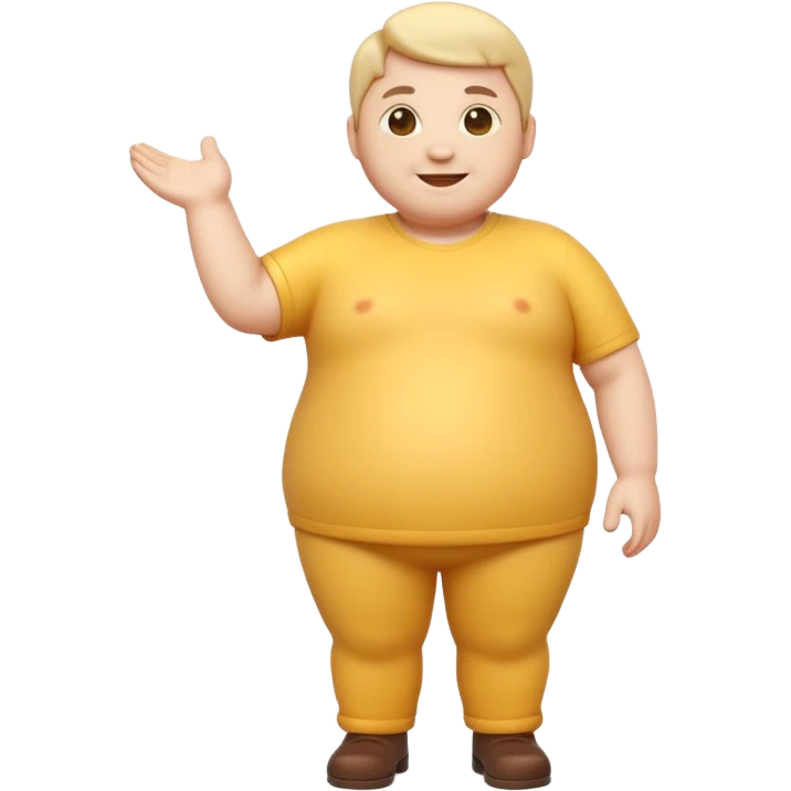 A 3D emoji in iOS emoji aesthetic style of a chubby full-body person standing upright, with round belly, soft features, and a cheerful smile. Glossy texture, bright lighting, minimal white background, friendly and expressive design. emoji