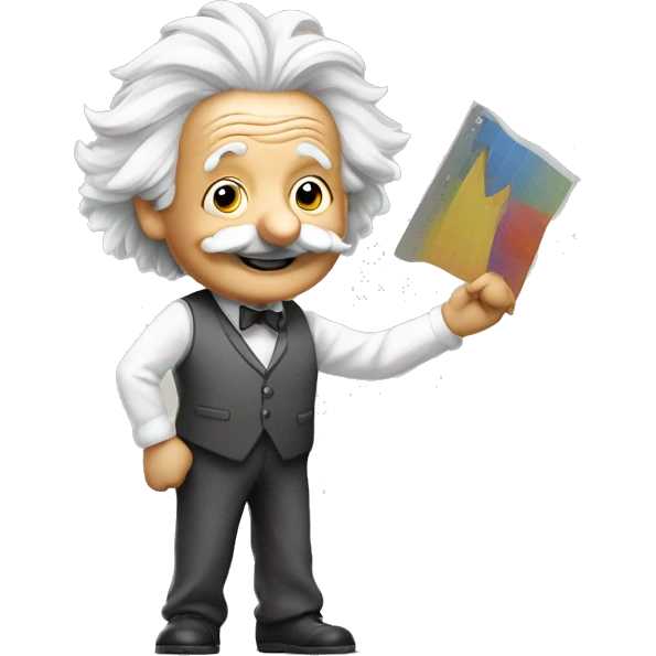 happy albert einstein holds statistics chart page in his hand emoji