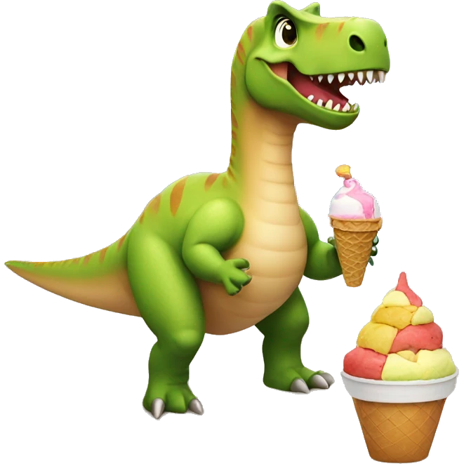 dinosaur with ice cream on the beach  emoji