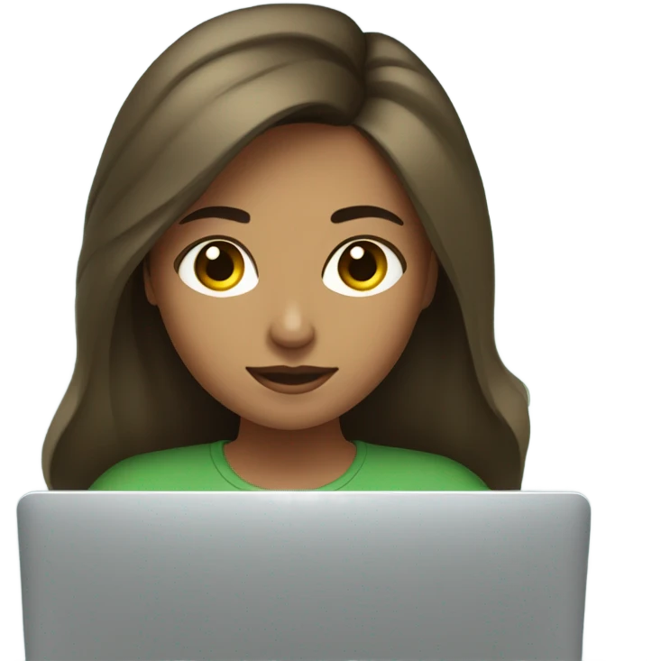 fair girl working on laptop designing website brunette green top emoji
