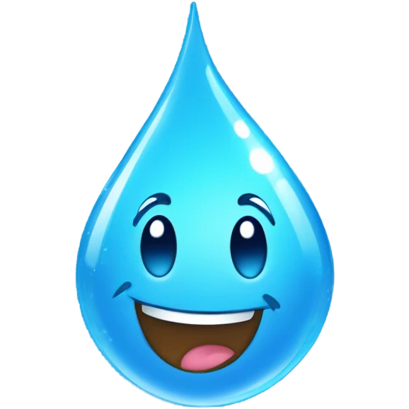 Generate a cheerful blue water droplet emoji with a happy face and sparkling freshness. emoji