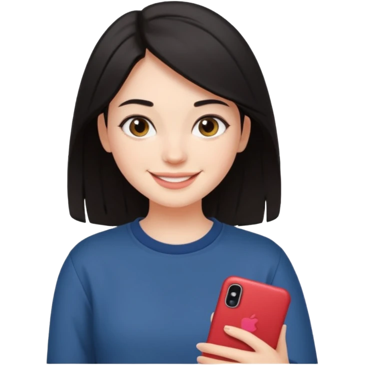 Dark-haired girl posting on instagram emoji