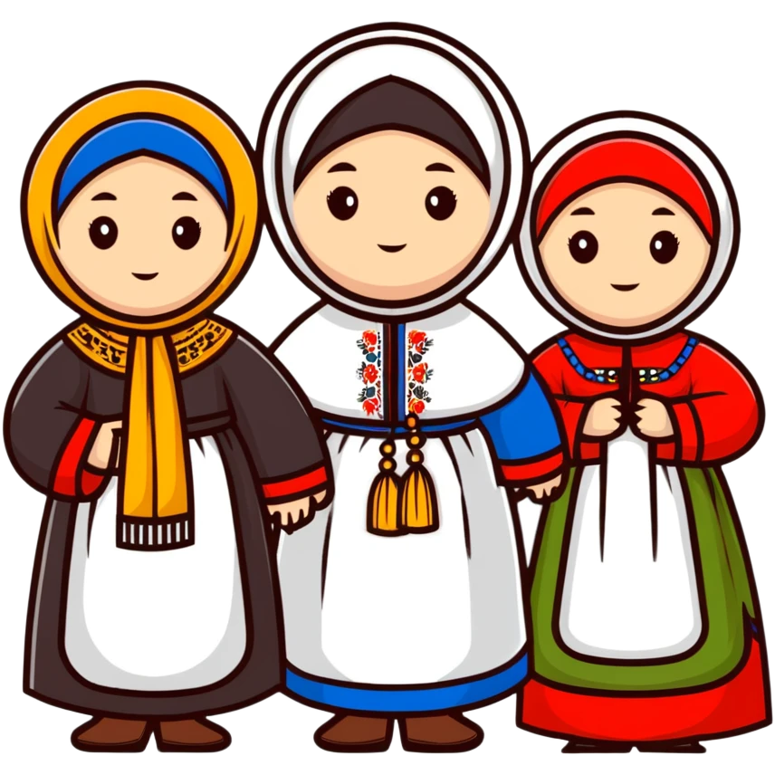 Three Russian friends in traditional attire emoji