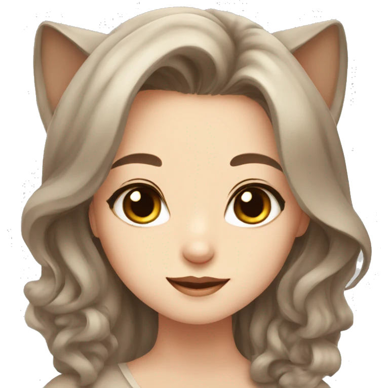 girl with brown eyes brown long hair cute beautiful with Persian cat Siamese color emoji
