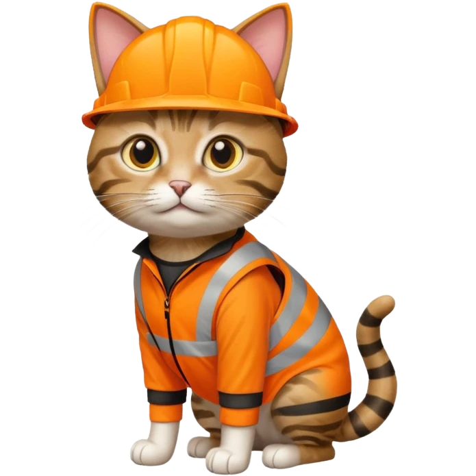 tabby cat standing in orange hi-vis clothing emoji
