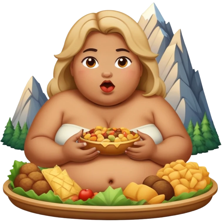 A fat girl eating a mountain of food emoji