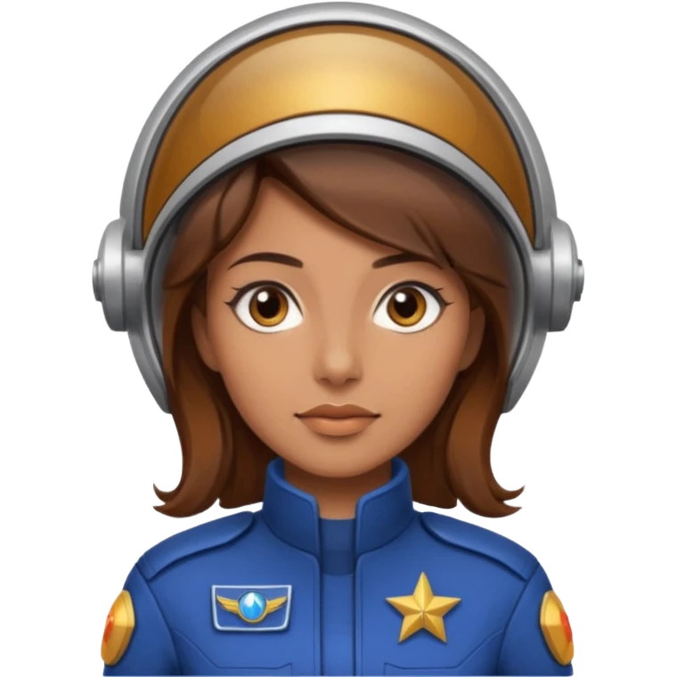 woman with brown hair and brown eyes.  space ship captain emoji