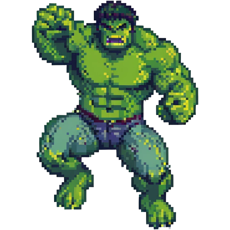 Hulk jumping, pixel art style emoji