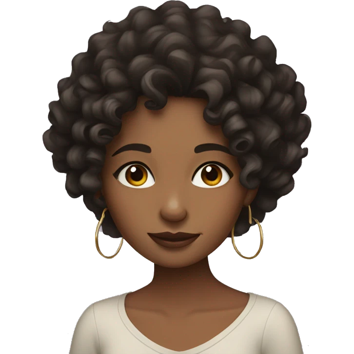 Girl with black waves/curly hair, and dark brown eyes, hoop earrings emoji