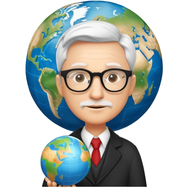 professor with glasses and academic attire rotating a world globe emoji