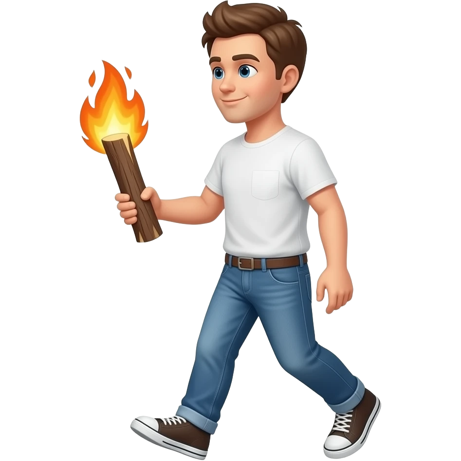 person walking with a burning piece of wood emoji